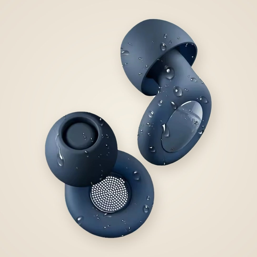 Tapones Volio Azul Silencioso cubiertos de gotas de agua — resistentes al agua